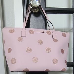 Kate Spade Haven Lane Hani Tote Pink Glitter Dot Handbag Purse14.5" W x 8.5"